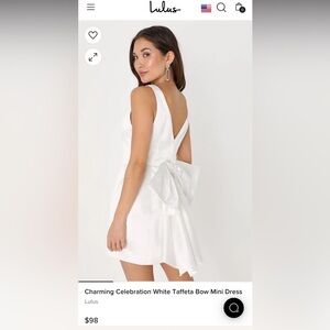 NWT White Lulu’s Mini Dress with Bow Detail on Back